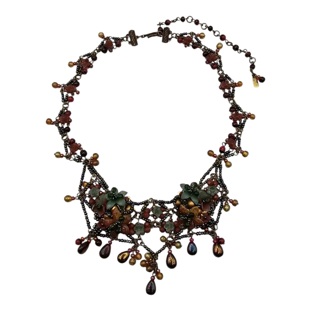Vtg Colleen Toland Mulitcolored Floral Foliage Bead Statement Necklace‎ 18 1/2”